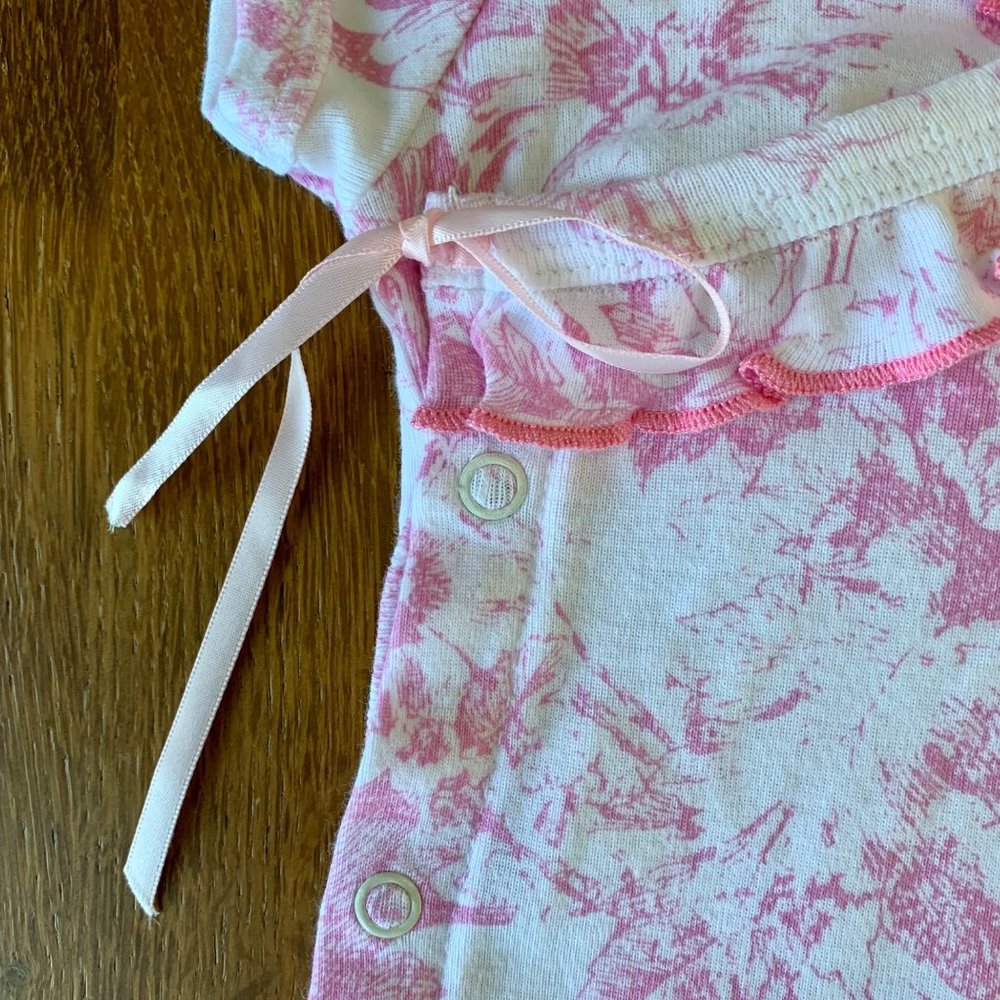MAD SKY KIDS Girls Pink Toile Romper 12 Mos Ruffles Cotton Playsuit Toddler Girl - Picture 4 of 8